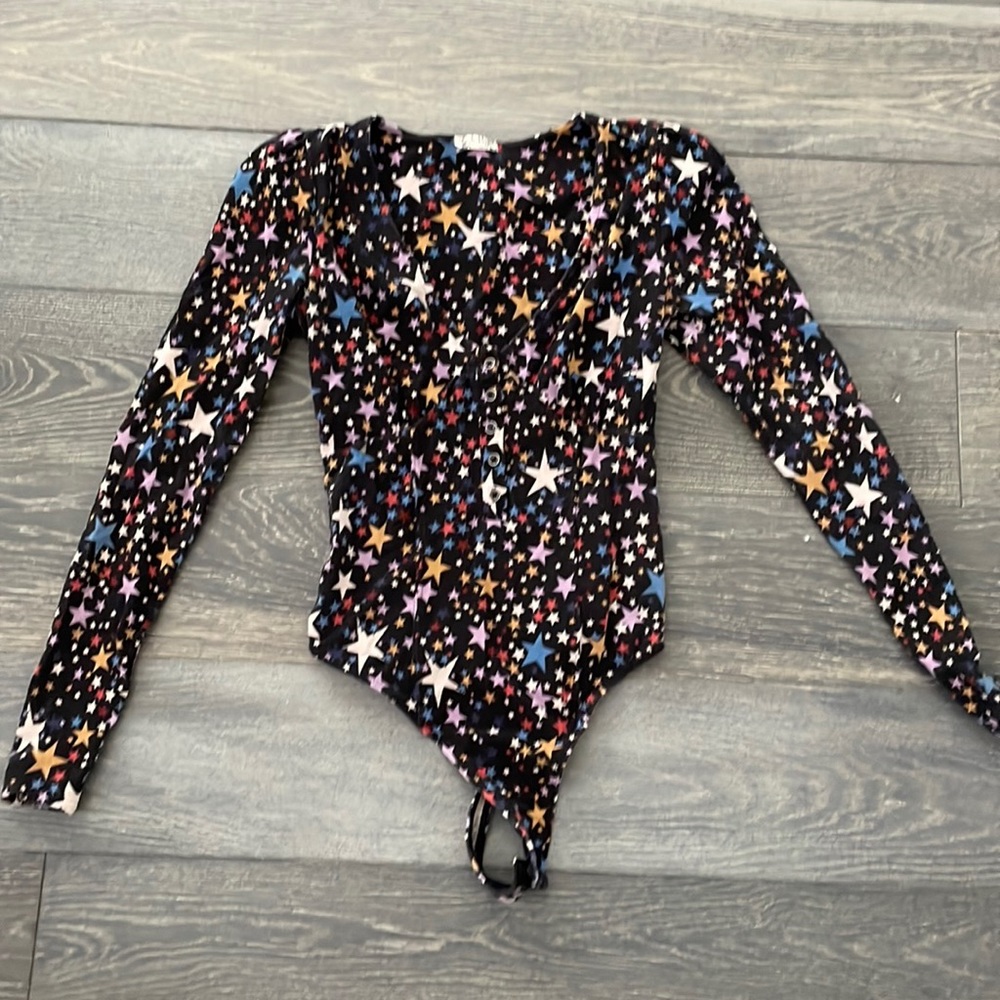 Free people long sleeve bodysuit top star pattern